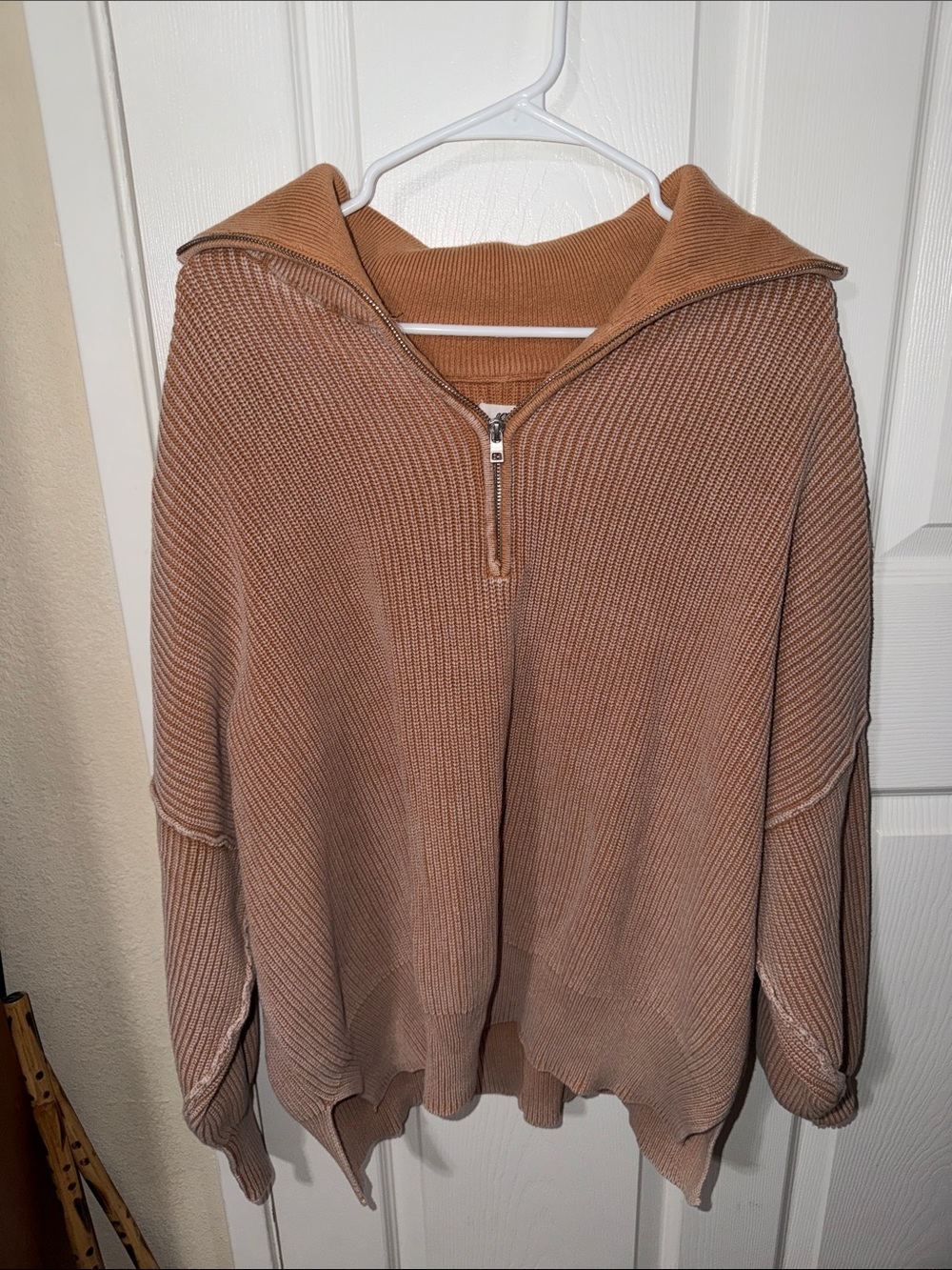 aerie Oversized Zip-Neck Ribbed Sweater - Brown